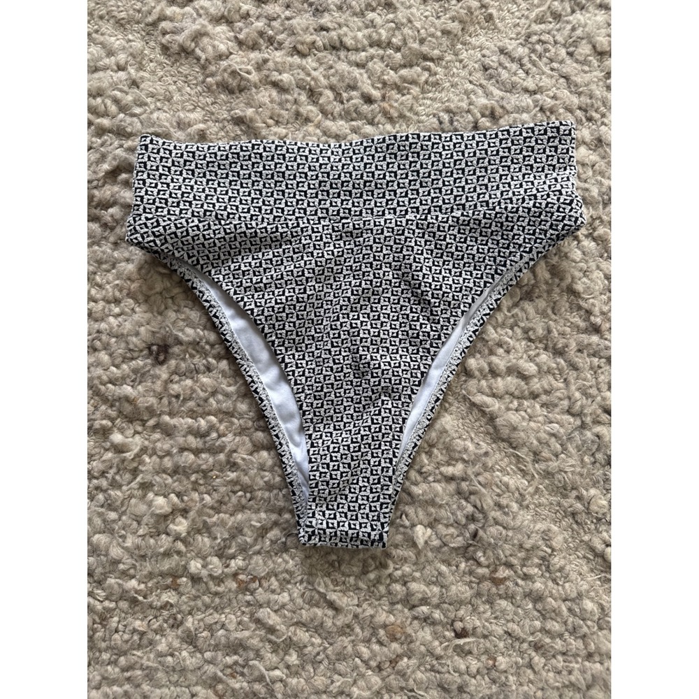 Free People Textured Geometric High Waist Bikini Bottoms Black White Cheeky XS/S